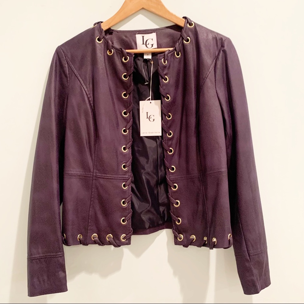 NWT Lena Gabrielle Leather-Like Soft Grommet Navy Jacket 6 NEW
